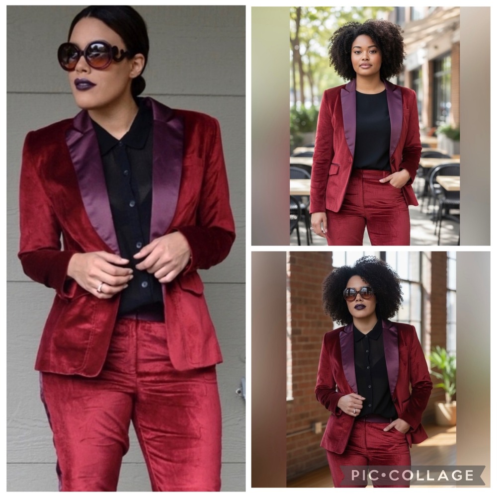 ALTUZARRA For TARGET Burgundy Red Velvet Tuxedo Blazer Satin Lapel | Small - Picture 3 of 12